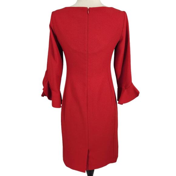 Karl Lagerfeld Paris Red Pencil Dress with Flare Ruffle Sleeve Size 0 S/M - Picture 4 of 6